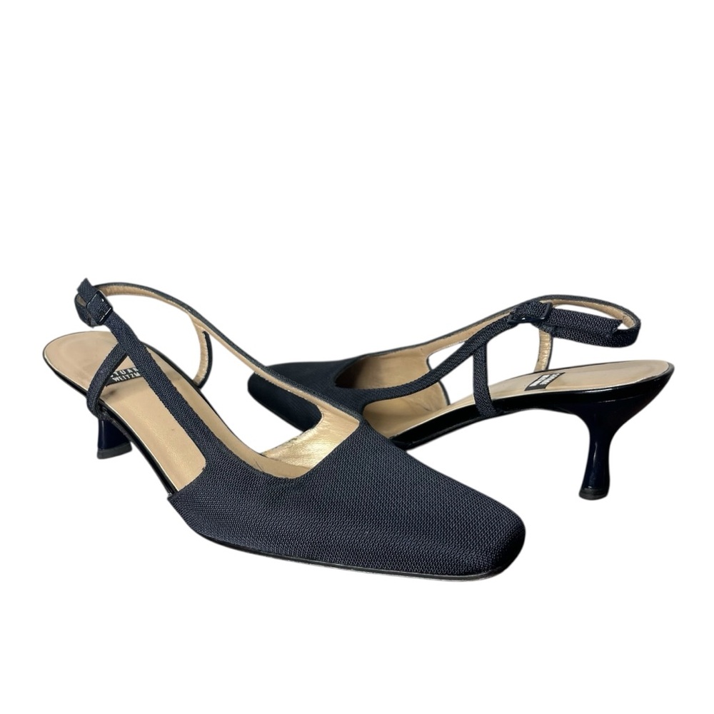 Stuart Weitzman Textured Navy Slingback Kitten Heel Pumps